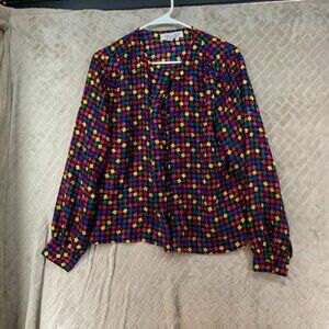 Laura & Jayne Collection Womens 12 Blouse Colorful Long Sleeve Geometric